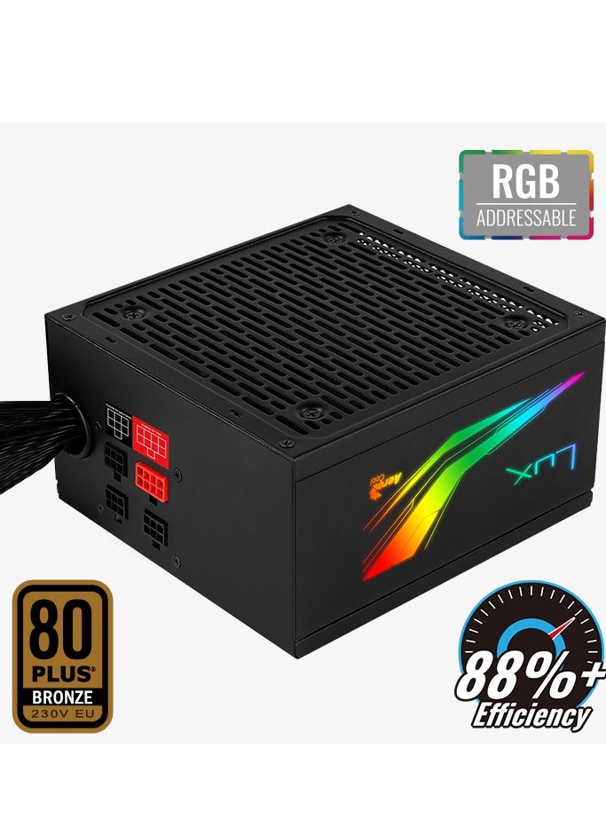 AeroCool LUX RGB 650W Power Supply 230V APFC UK Box | ATX PSU with 80+ Efficiency, Smart RGB Lighting, Silent 12cm Fan, Reliable Gaming Power Supply for Desktop PC, Stable Output for High-Performance Systems - Image 1