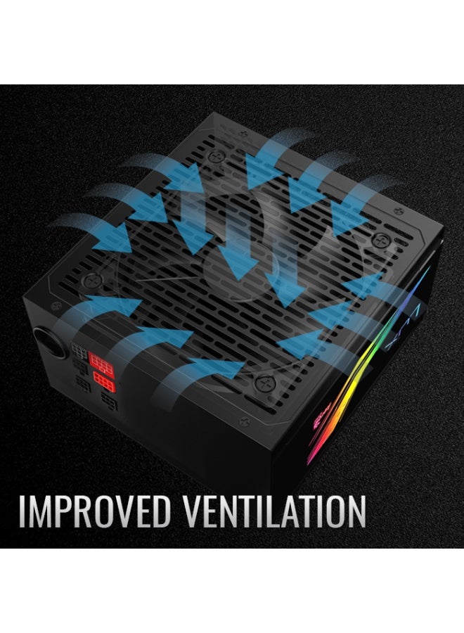 AeroCool LUX RGB 650W Power Supply 230V APFC UK Box | ATX PSU with 80+ Efficiency, Smart RGB Lighting, Silent 12cm Fan, Reliable Gaming Power Supply for Desktop PC, Stable Output for High-Performance Systems - Image 4