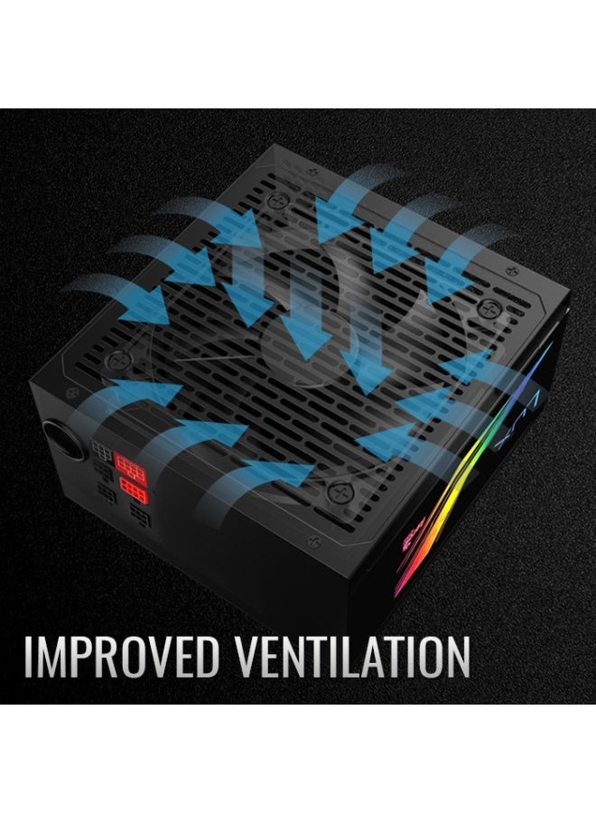 AeroCool LUX RGB 750W Power Supply 230V APFC UK Box | ATX PSU with 80+ Efficiency, Smart RGB Lighting, Silent 12cm Fan, Reliable Gaming Power Supply for Desktop PC, Stable Output for High-Performance Systems - Image 3