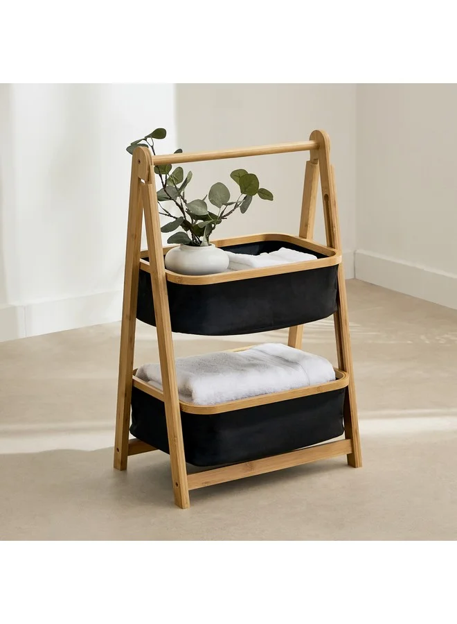 Home Box Oxford 2-Tier Storage Basket with Bamboo 43 x 70 x 34 cm