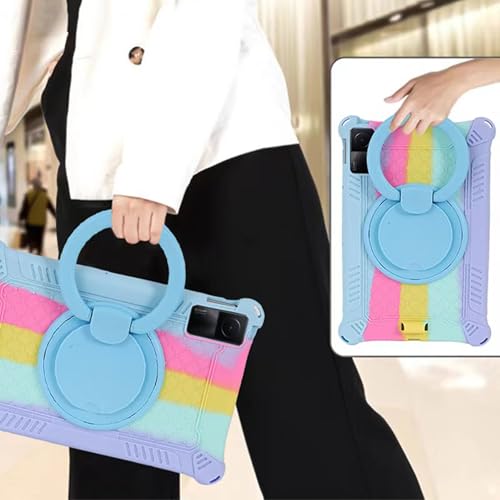 ALHBEJT Tablet Case for Xiaomi Redmi Pad 10.6 inch 2022,Soft Anti-Stress Silicone Case with Rotate Stand/Pencil Holder/Shoulder Strap/Pen for Redmi Pad 10.6 inch (Colorful Light Blue) - Image 5