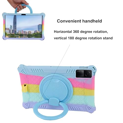 ALHBEJT Tablet Case for Xiaomi Redmi Pad 10.6 inch 2022,Soft Anti-Stress Silicone Case with Rotate Stand/Pencil Holder/Shoulder Strap/Pen for Redmi Pad 10.6 inch (Colorful Light Blue) - Image 3