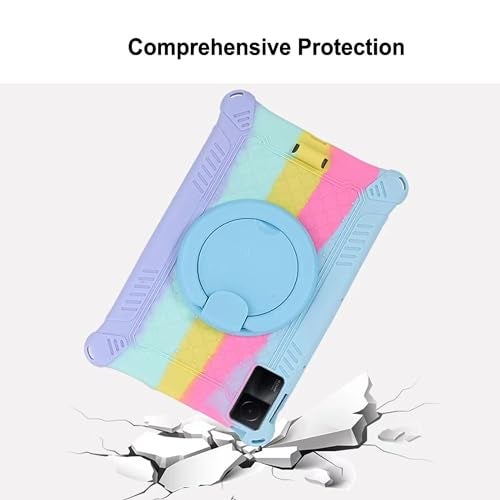 ALHBEJT Tablet Case for Xiaomi Redmi Pad 10.6 inch 2022,Soft Anti-Stress Silicone Case with Rotate Stand/Pencil Holder/Shoulder Strap/Pen for Redmi Pad 10.6 inch (Colorful Light Blue) - Image 4