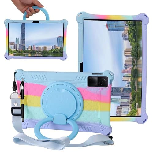ALHBEJT Tablet Case for Xiaomi Redmi Pad 10.6 inch 2022,Soft Anti-Stress Silicone Case with Rotate Stand/Pencil Holder/Shoulder Strap/Pen for Redmi Pad 10.6 inch (Colorful Light Blue) - Image 1