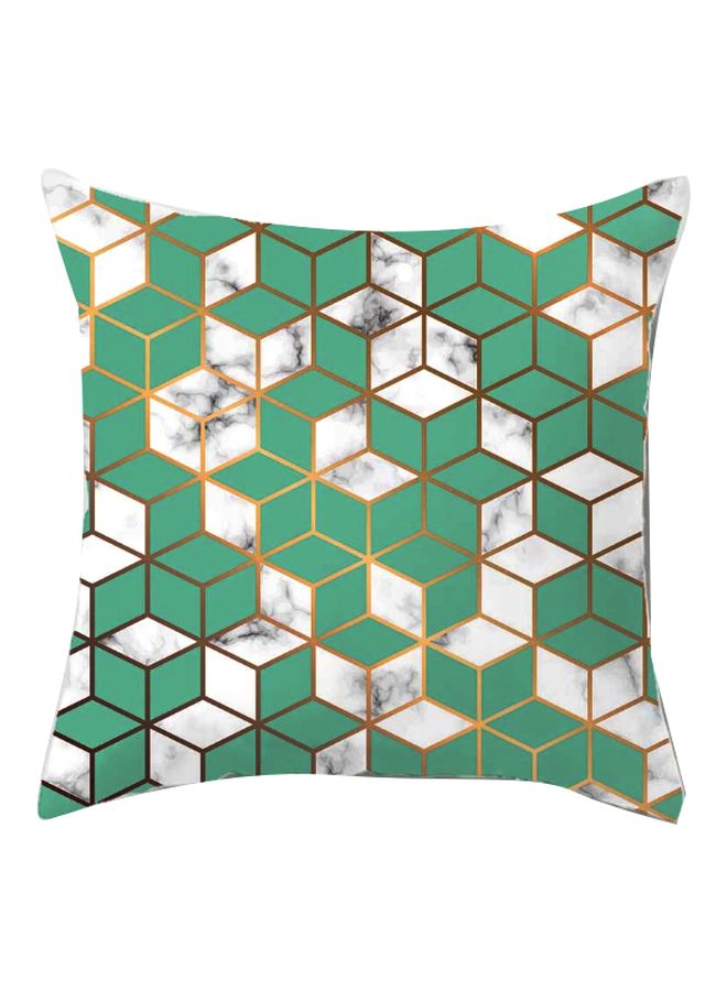 Geometric Pattern Cushion Cover Green/White/Gold 45x45cm