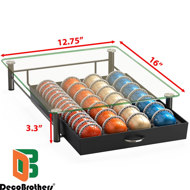 Deco Brothers DecoBrothers Crystal Tempered Glass Vertuo Pod Holder Drawer, 28 Large or 56 Small Nespresso Capsule Organizer, Black - Image 3