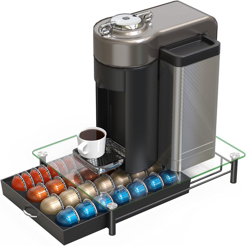 Deco Brothers DecoBrothers Crystal Tempered Glass Vertuo Pod Holder Drawer, 28 Large or 56 Small Nespresso Capsule Organizer, Black - Image 5