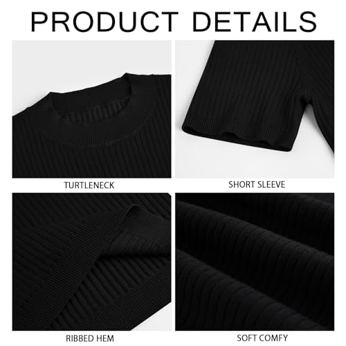 Runcati Mens Casual Slim Fit Basic Tops Short Sleeve Shirt Turtleneck T Shirts Rib Knitted Stretch Pullover Sweater, Black, XL - Image 5