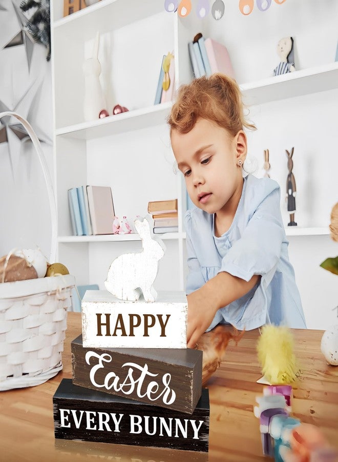 Fairooth Easter Wooden Table Sign Happy Easter Bunny Wood Blocks Easter Tabletop Signs Rabbit Decorative Table Centerpiece Block Signs Rustic Farmhouse Tiered Tray Decor for Home Table Shelf Decor Easter Gifts - Image 5