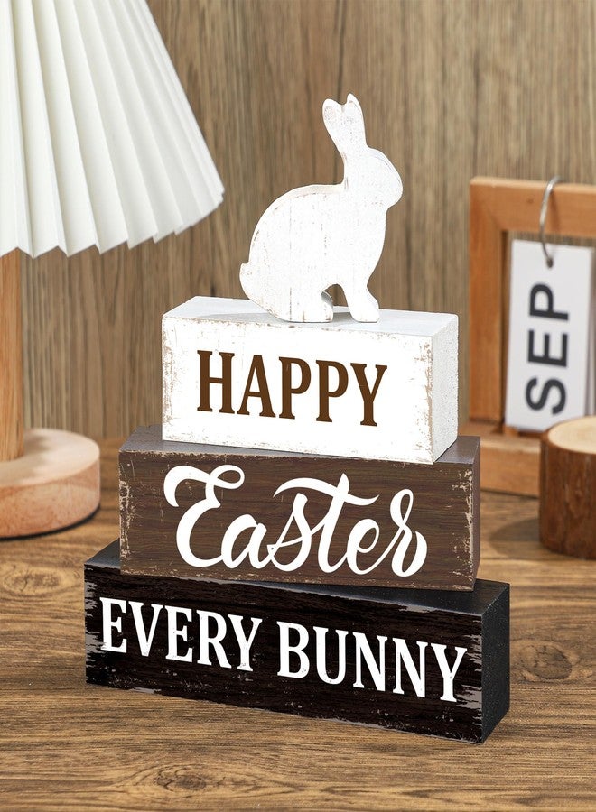 Fairooth Easter Wooden Table Sign Happy Easter Bunny Wood Blocks Easter Tabletop Signs Rabbit Decorative Table Centerpiece Block Signs Rustic Farmhouse Tiered Tray Decor for Home Table Shelf Decor Easter Gifts - Image 4