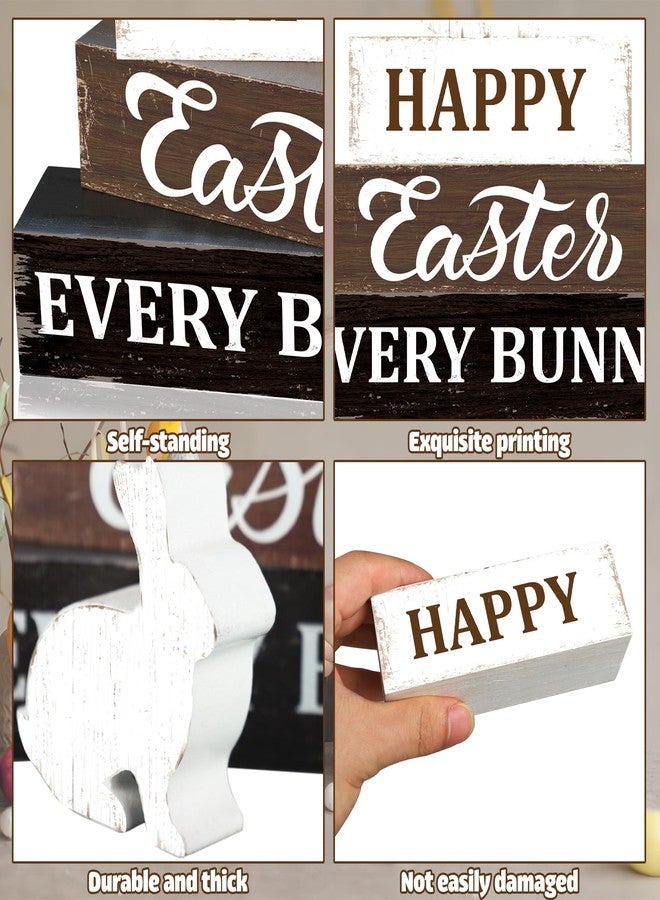 Fairooth Easter Wooden Table Sign Happy Easter Bunny Wood Blocks Easter Tabletop Signs Rabbit Decorative Table Centerpiece Block Signs Rustic Farmhouse Tiered Tray Decor for Home Table Shelf Decor Easter Gifts - Image 3