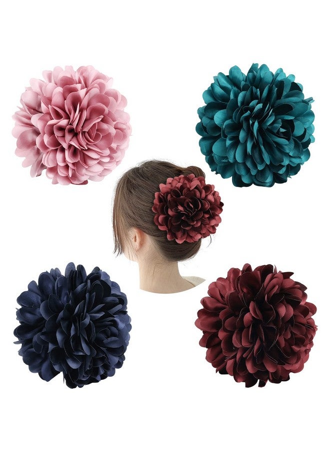 Cinaci 4 Pack Black Plastic Hair Claws Clips With Big Large Satin Flower Bow Barrettes Clamps Bun Chignon Updo Holders Hair Accessories For Women Girls - Image 1