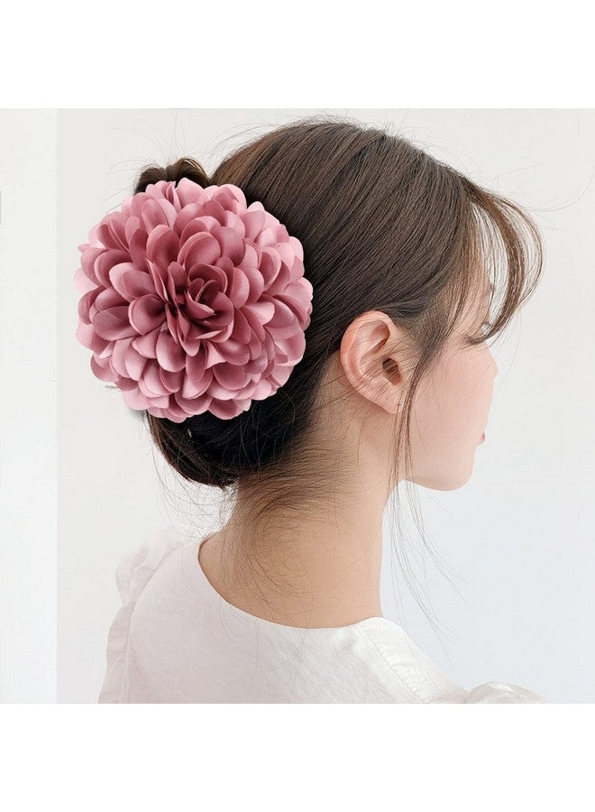 Cinaci 4 Pack Black Plastic Hair Claws Clips With Big Large Satin Flower Bow Barrettes Clamps Bun Chignon Updo Holders Hair Accessories For Women Girls - Image 4