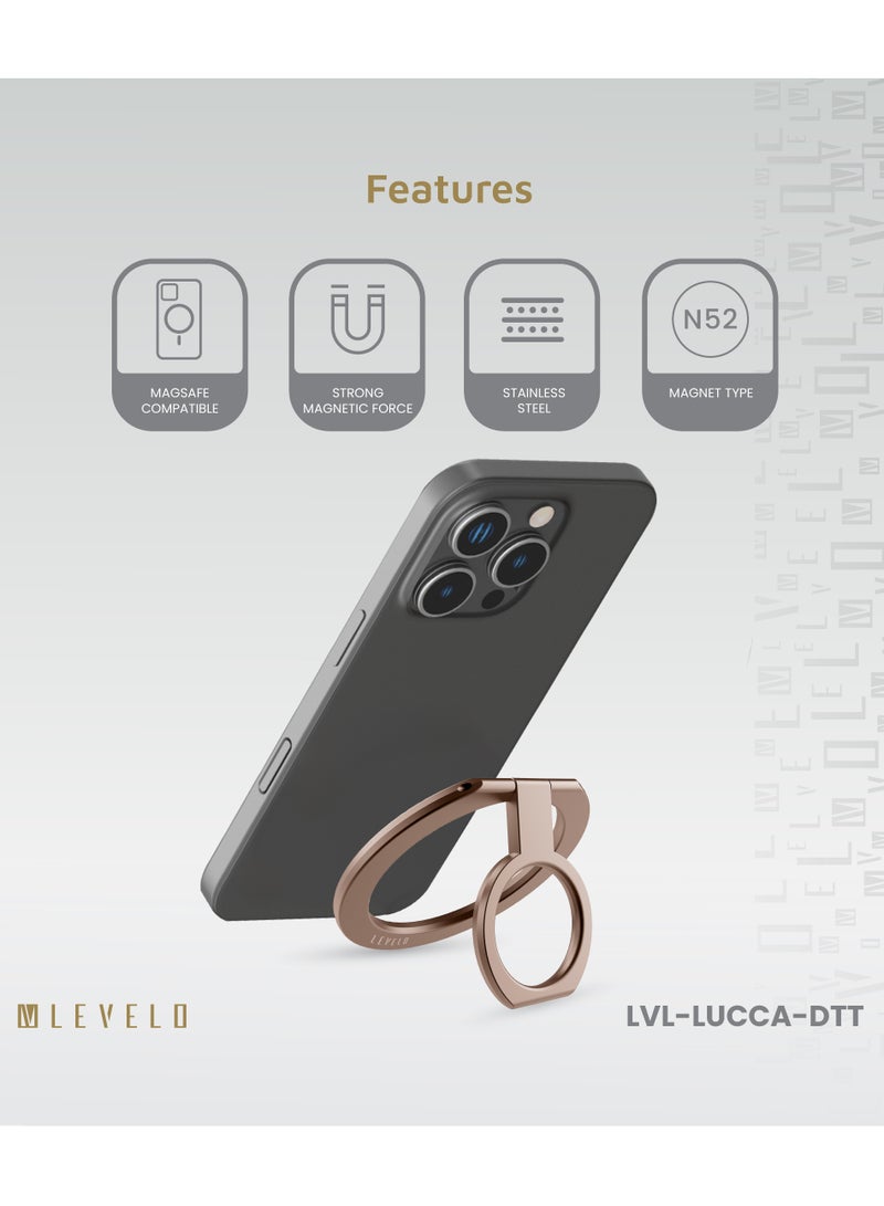LEVELO Lucca Magsafe Phone Ring Holder / 180° Rotation / Comfortable Grip / Strong Magnet / Stainless Steel / Non-Slip Holder - Desert Titanium - Image 3