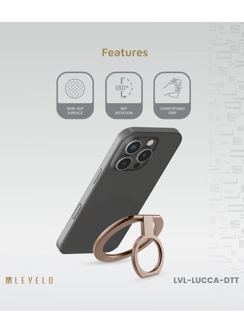 LEVELO Lucca Magsafe Phone Ring Holder / 180° Rotation / Comfortable Grip / Strong Magnet / Stainless Steel / Non-Slip Holder - Desert Titanium - Image 2