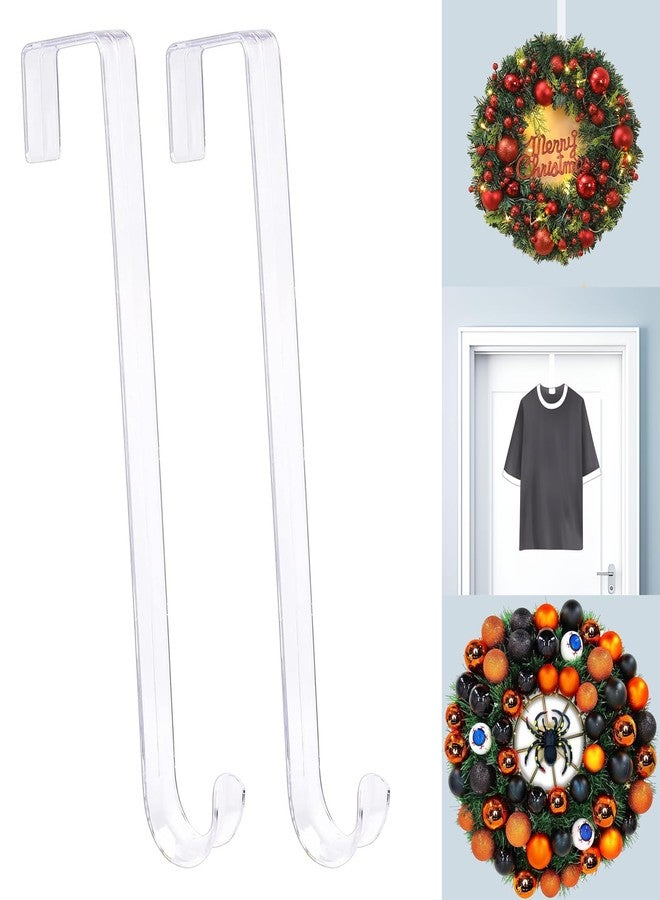 Emopeak 15 Inch Clear Wreath Hangers for Front Door - 2 Pack, Non Scratch Over The Door Hooks Wreath-Door-Hanger Sturdy Over The Door Hooks for Easter Halloween Christmas Decoration - Image 1