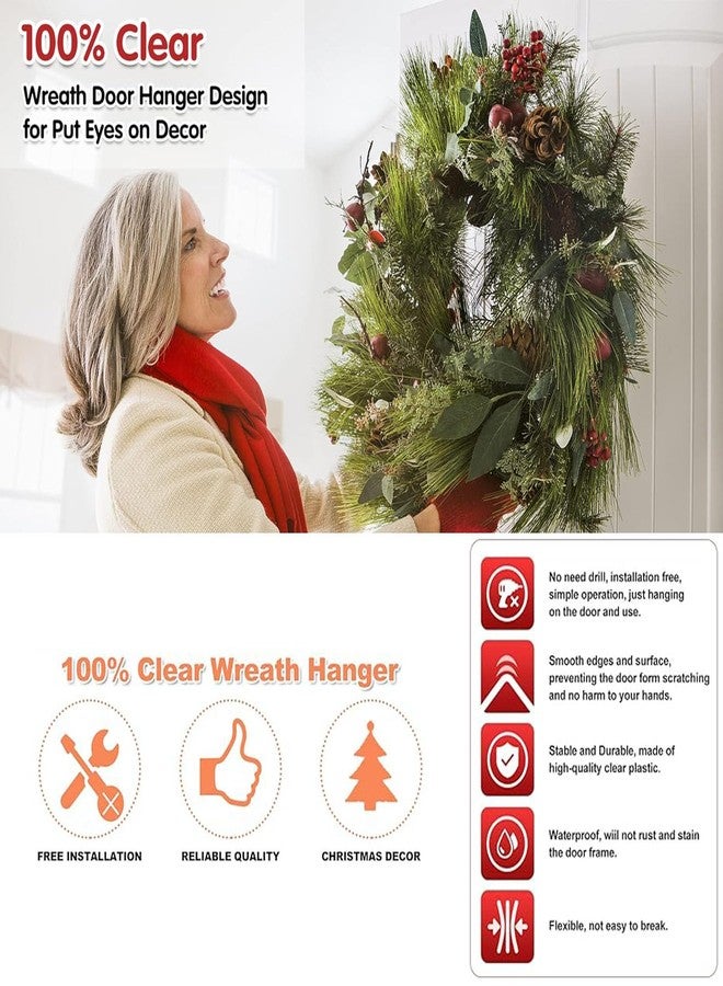 Emopeak 15 Inch Clear Wreath Hangers for Front Door - 2 Pack, Non Scratch Over The Door Hooks Wreath-Door-Hanger Sturdy Over The Door Hooks for Easter Halloween Christmas Decoration - Image 3