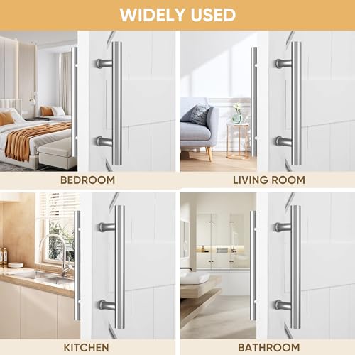 JUBEST 12" Push Pull Barn Door Handle, Double Side H Shape Sliding Door Handrail, Heavy Duty Swing Gate Handles, Silver - Image 3