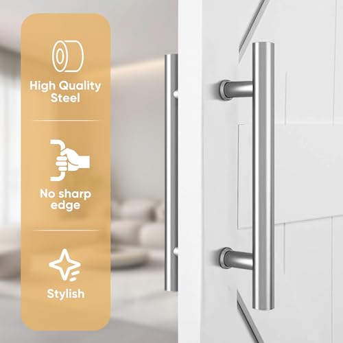 JUBEST 12" Push Pull Barn Door Handle, Double Side H Shape Sliding Door Handrail, Heavy Duty Swing Gate Handles, Silver - Image 2