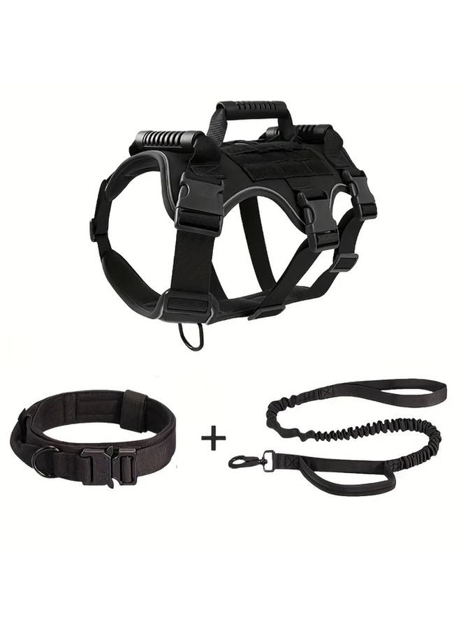 XL Black Tactical Pet Harness Set Adjustable Durable Strap Comfortable Shoulder Chest Support - Image 2
