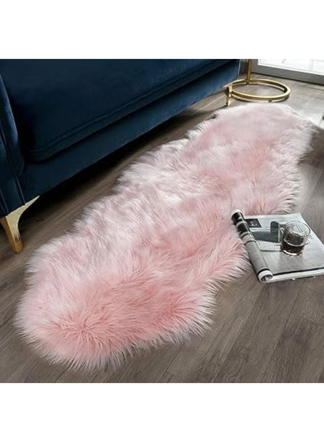 هارموني هوم سجادة ناعمة للغاية من الفرو الصناعي - سجادة أنيقة لغرفة المعيشة والمكتب - لون وردي فاتح - حجم (60×180 سم) - Image 1