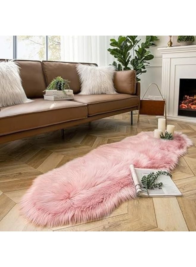 هارموني هوم سجادة ناعمة للغاية من الفرو الصناعي - سجادة أنيقة لغرفة المعيشة والمكتب - لون وردي فاتح - حجم (60×180 سم) - Image 3