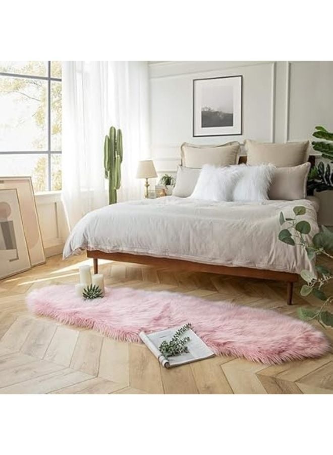 هارموني هوم سجادة ناعمة للغاية من الفرو الصناعي - سجادة أنيقة لغرفة المعيشة والمكتب - لون وردي فاتح - حجم (60×180 سم) - Image 2