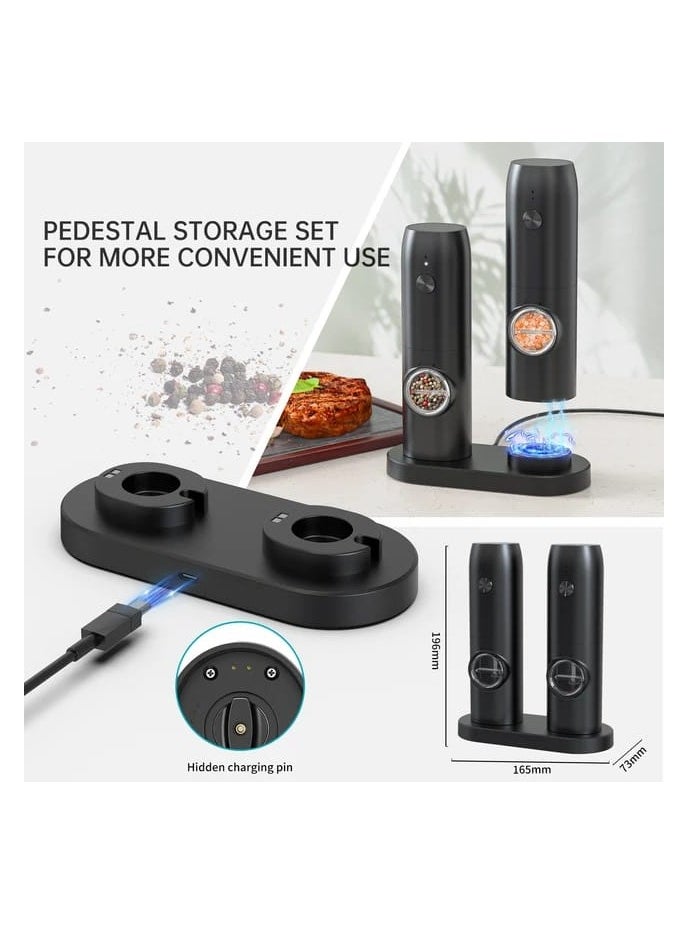 بيوينتي Liying Rechargeable Electric Salt and Pepper Mills Set with Storage Base, Adjustable Coarseness, 16.3cm Height, Black  - Image 3