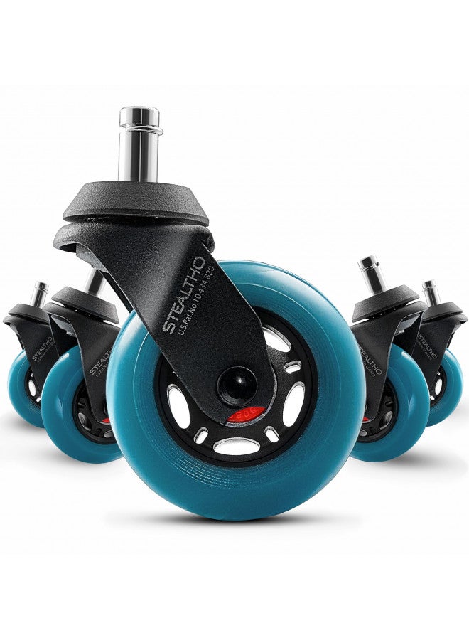 Stealtho Advanced Office Chair Wheels Set of 5 - Protect Hardwood Floor & Carpet Without Chair Mat - Replacement Heavy Duty Casters - Navy Soft Polyurethane - Standard Fit 7/16" x 7/8" - Image 1