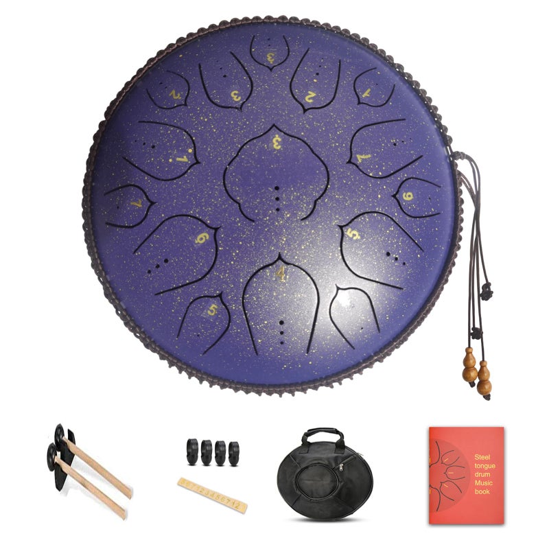 Kelisiting 14 Inch 15 Notes D Major Steel Tongue Drum,Premium Adult's Music Hand Drum Instrument,Clean Clear Ethereal Sounds,Purple - Image 1
