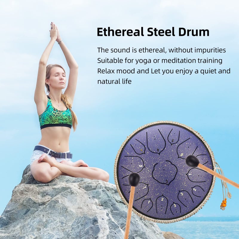 Kelisiting 14 Inch 15 Notes D Major Steel Tongue Drum,Premium Adult's Music Hand Drum Instrument,Clean Clear Ethereal Sounds,Purple - Image 4