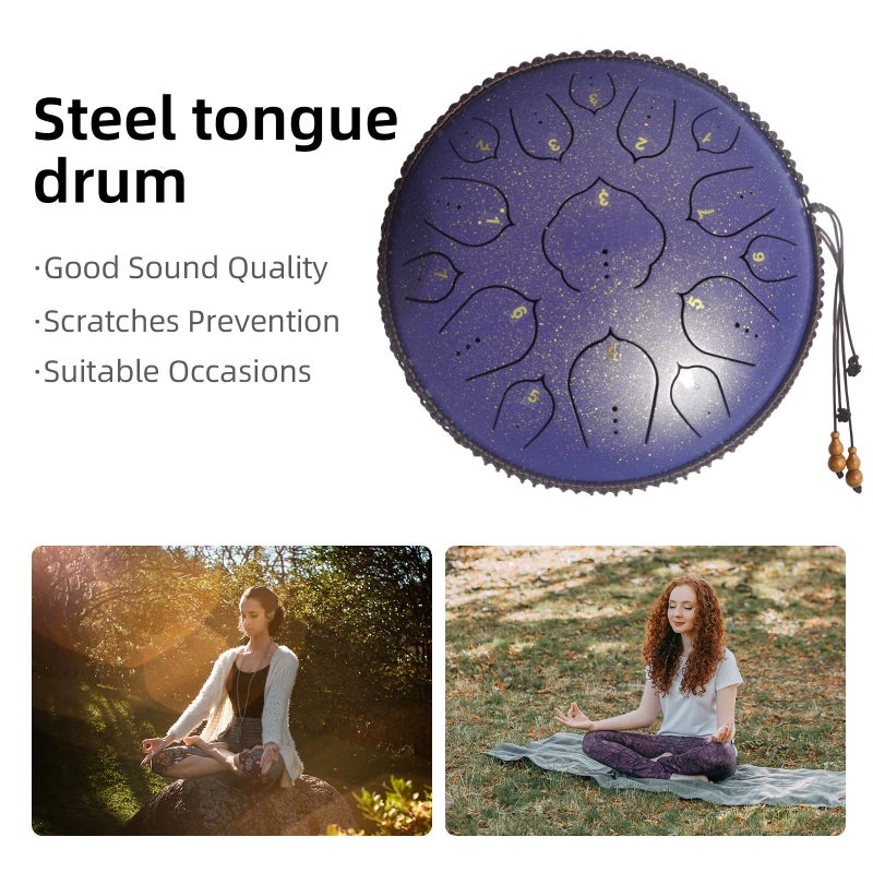 Kelisiting 14 Inch 15 Notes D Major Steel Tongue Drum,Premium Adult's Music Hand Drum Instrument,Clean Clear Ethereal Sounds,Purple - Image 2
