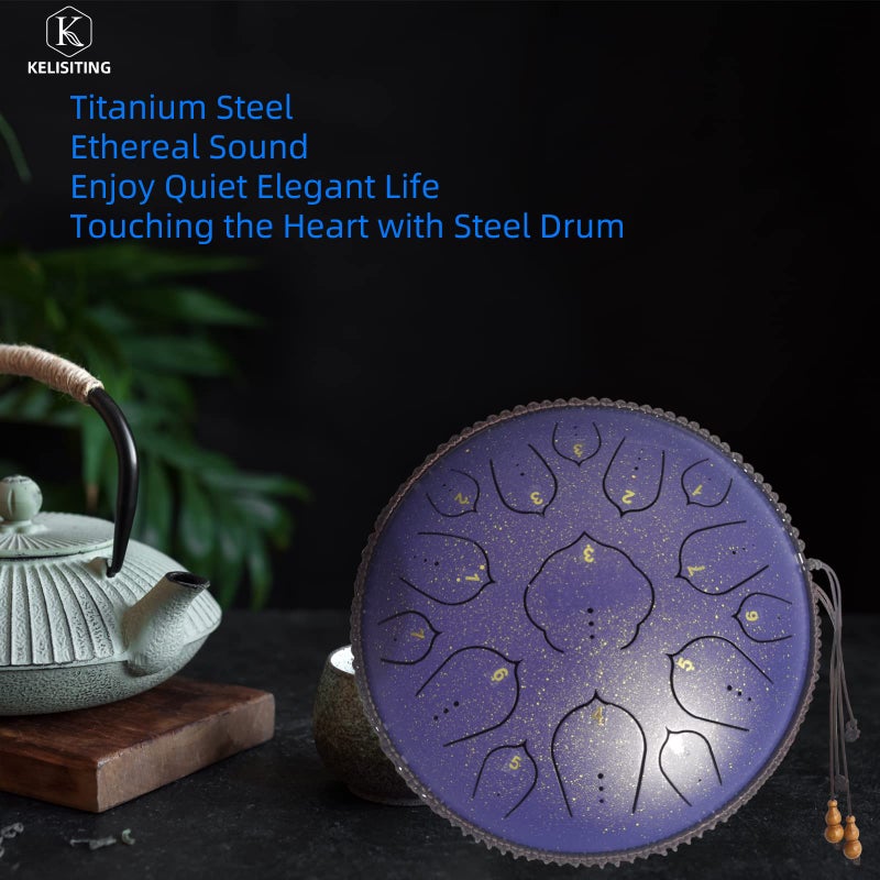 Kelisiting 14 Inch 15 Notes D Major Steel Tongue Drum,Premium Adult's Music Hand Drum Instrument,Clean Clear Ethereal Sounds,Purple - Image 5