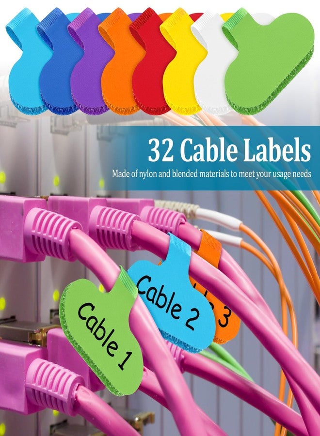 OKYMOTOR 32 Pcs Smudge-Proof Cable Labels, Cord Labels for Electronics, Hook and Loop Wire Tags, Reusable Ethernet Computer Cable Management Identifiers for Universal Cords, Assorted Colors - Image 4