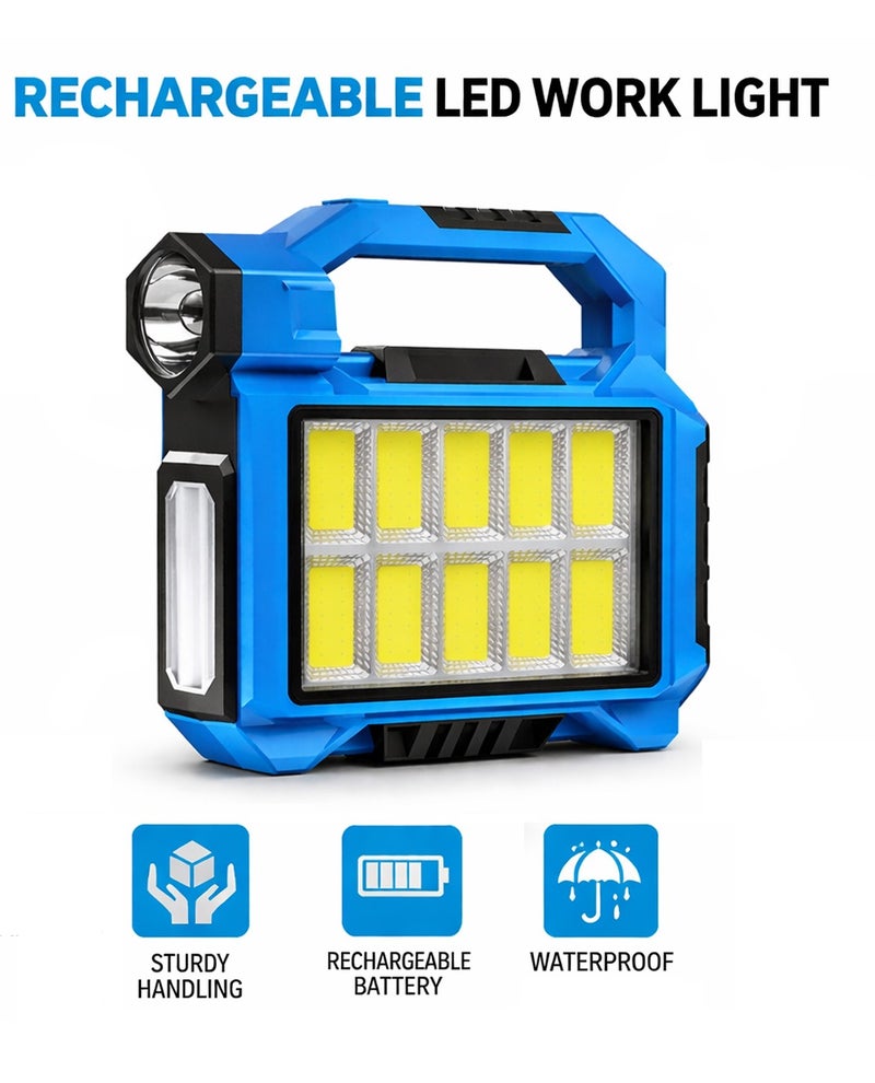 Rechargeable LED Work Light with Solar Panel, Portable Camping Flood Light, High Power COB LED Lantern with Flashlight, USB & Type-C Charging, Power Bank Function, Waterproof Emergency Light for Outdoor, Car Repair, Power Cut. F-915 - Image 2