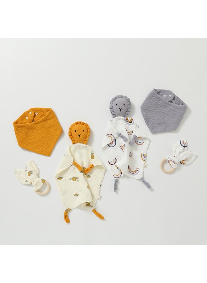null - Pure Cotton Baby Soothing Doll Lion Design Comforter+6 Layers Triangle Scarf Wooden Ring Rabbit Three Piece Set For Infants-Color:Light Pink Pink Bunny (three-piece Lion) - Image 1