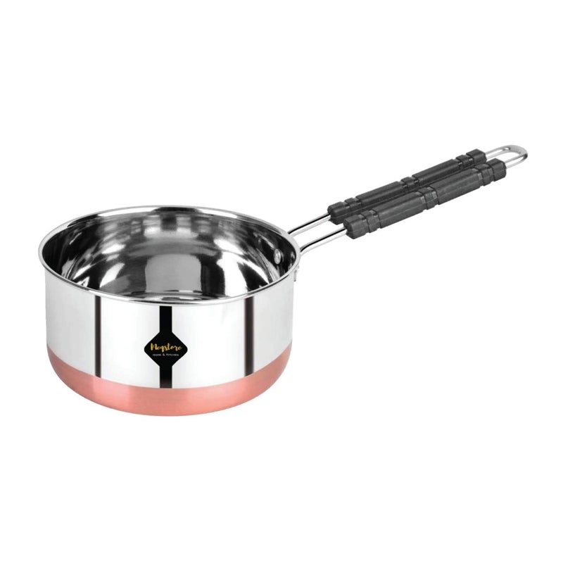 Meqstore Stainless Steel Copper Bottom Tea Pan, Flat Base Sauce Pan, Milk Pan, Tapeli Patila, Sauce Pot Cookware with Handle 1.5 Litre - Image 1