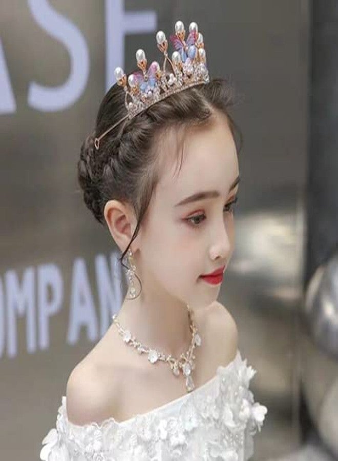 ABUDIT Girls Tiara Butterfly Princess Crown Gold Pearl Headband Rhinestone Hairpiece for Wedding Bridal Prom Birthday Party Cosplay (Butterfly Princess Crown) - Image 4