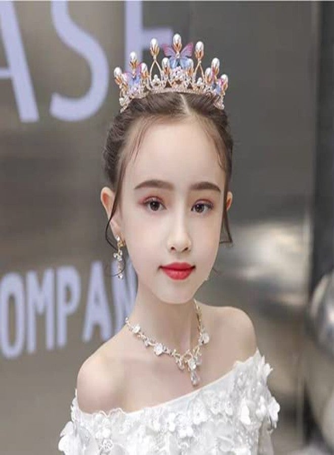 ABUDIT Girls Tiara Butterfly Princess Crown Gold Pearl Headband Rhinestone Hairpiece for Wedding Bridal Prom Birthday Party Cosplay (Butterfly Princess Crown) - Image 2