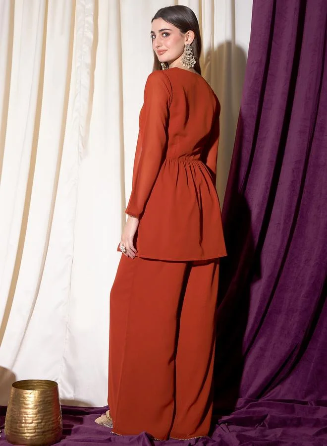 STREET 9 Embroidered V-Neck Kurta with Palazzos Set