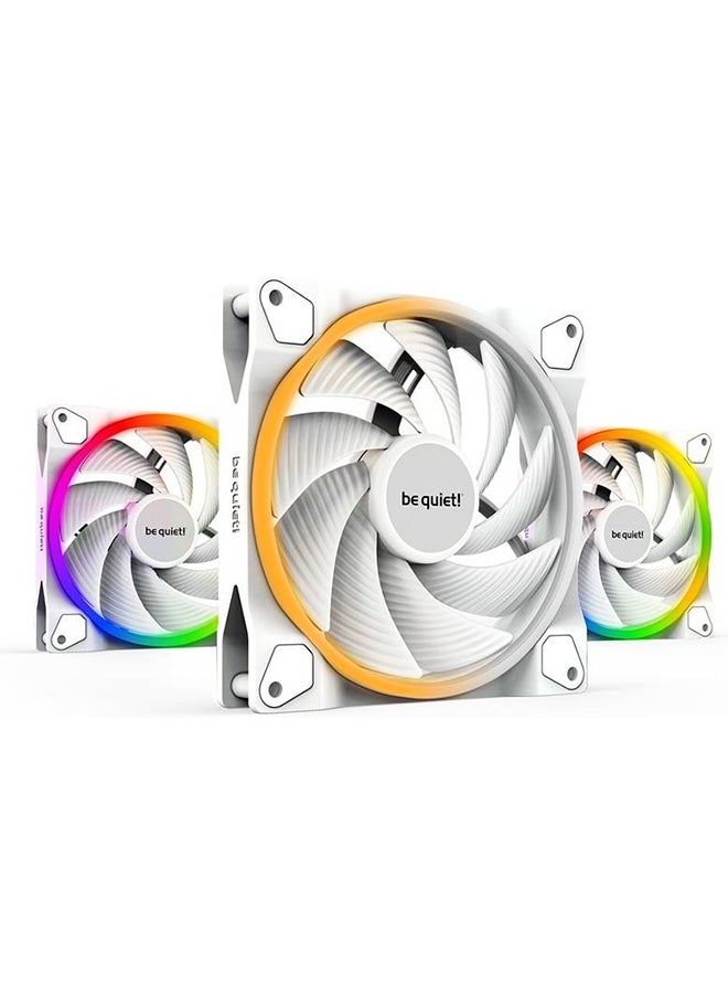 be quiet! Light Wings 140mm PWM High-Speed Case Fan 3-Pack, Dual-Sided ARGB Lighting (20 LEDs), 2500 RPM, 31 dB(A), 2.3 mmH₂O, 89.2 CFM, ARGB Hub Included, 3-Pin 5V ARGB + 4-Pin PWM, PC Cooling Fan Set, White | BL103 - Image 1