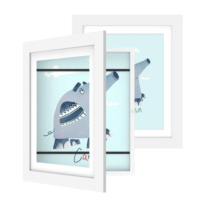 2PACK 10X125 WHITE WOODEN KIDS ART FRAME WITH MAGNETIC DOOR DISPLAY FOR 3D ARTWORK PHOTOS CRAFTS GALLERY STYLE EDGES WALL DECOR FOR HOME PLAYROOM EASY ACCESS FRAME FOR CREATIVITY