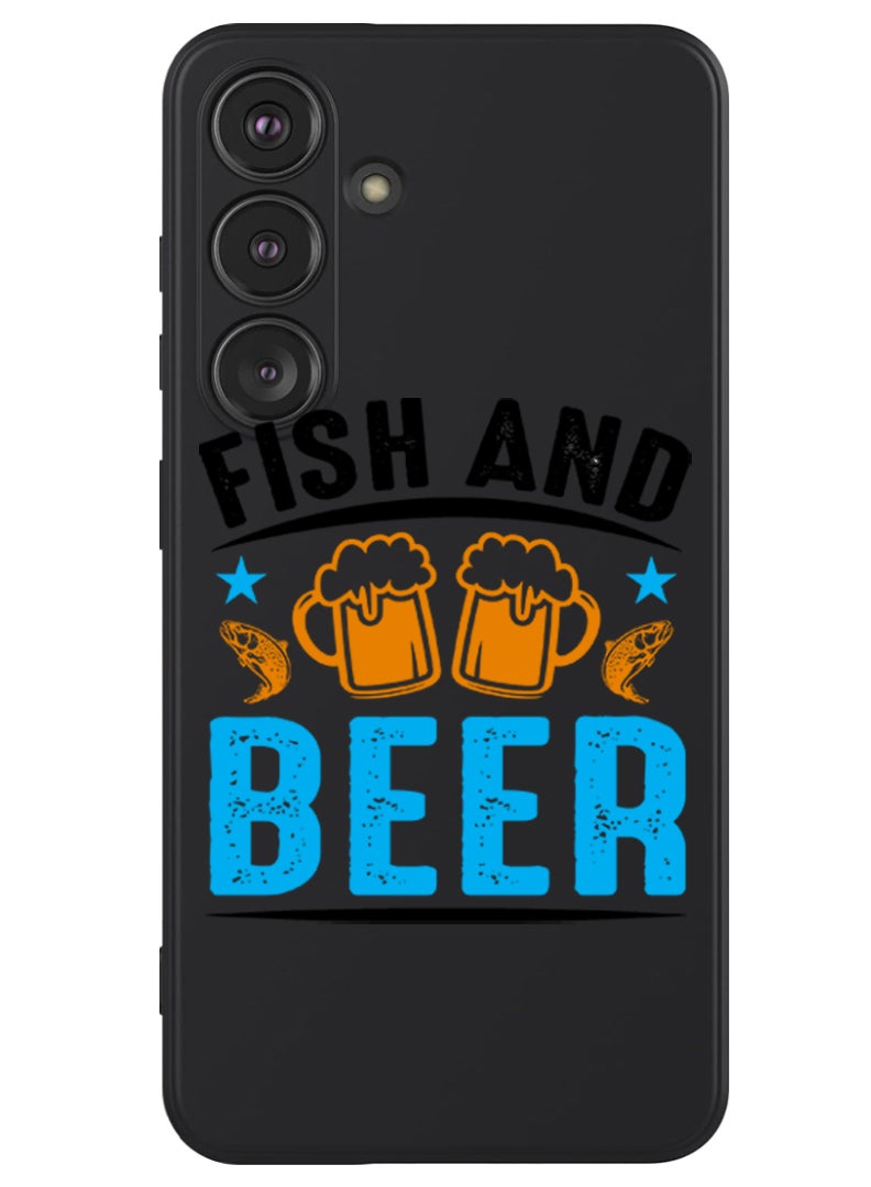 Theodor Protective Slim Fit Case Liquid Silicone Cover with Full Body Protection Anti-Scratch Shockproof Case For Samsung Galaxy S24 Plus (Black) - Fish and Beer black - Image 1
