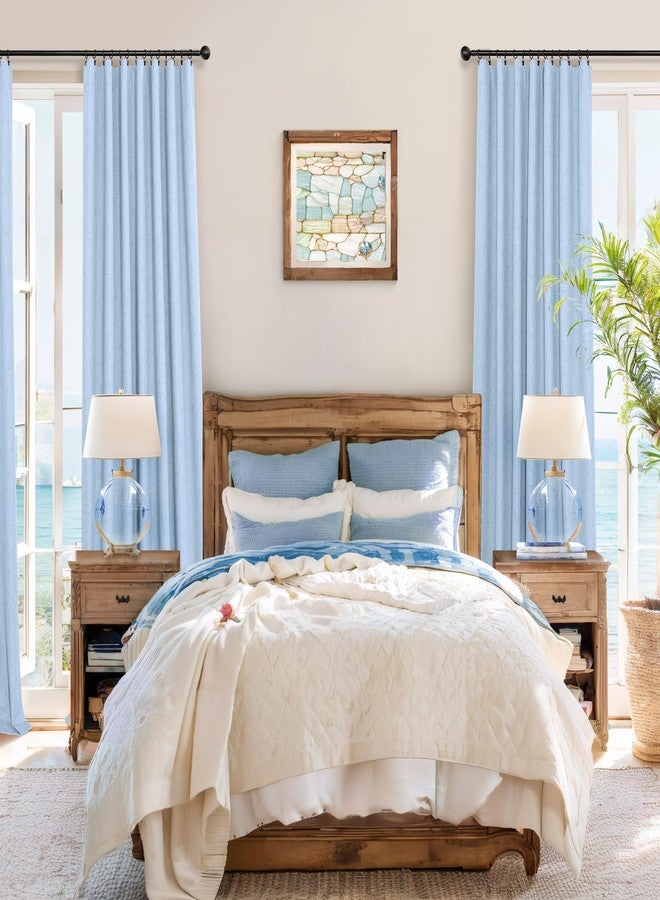 Pitalk ستائر بيتالك زرقاء فاتحة من الكتان المعتم، مناسبة لغرفة النوم، عرض 52 × طول 84 - Image 2