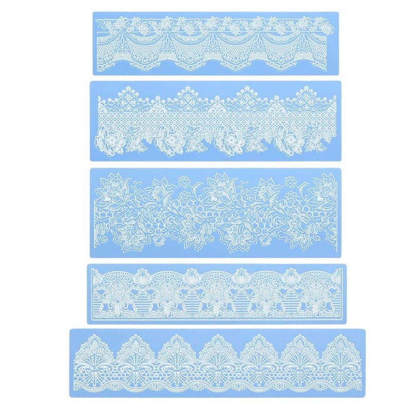 Beasea Silicone Lace Mold 5pcs Lace Fondant Molds for Cake Decorating Flower Pattern Mat Moulds Sugar Craft Tools  Blue