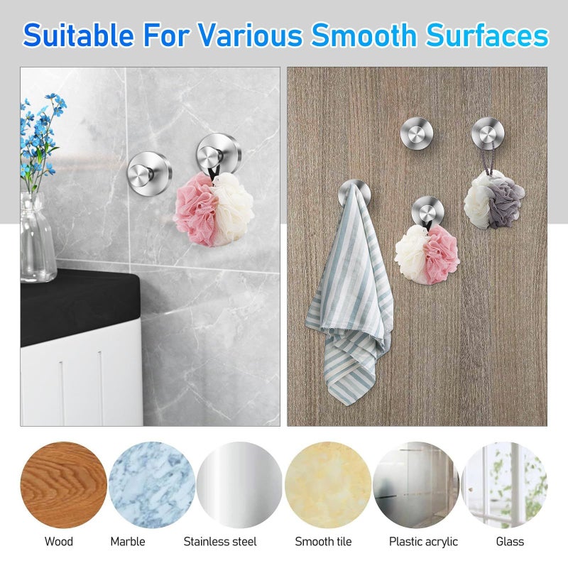Baluue 4 Pcs Brushed Stainless Steel Suction Hooks Heavy Duty Towel Robe Holder No Drill For Smooth Surfaces - Image 4