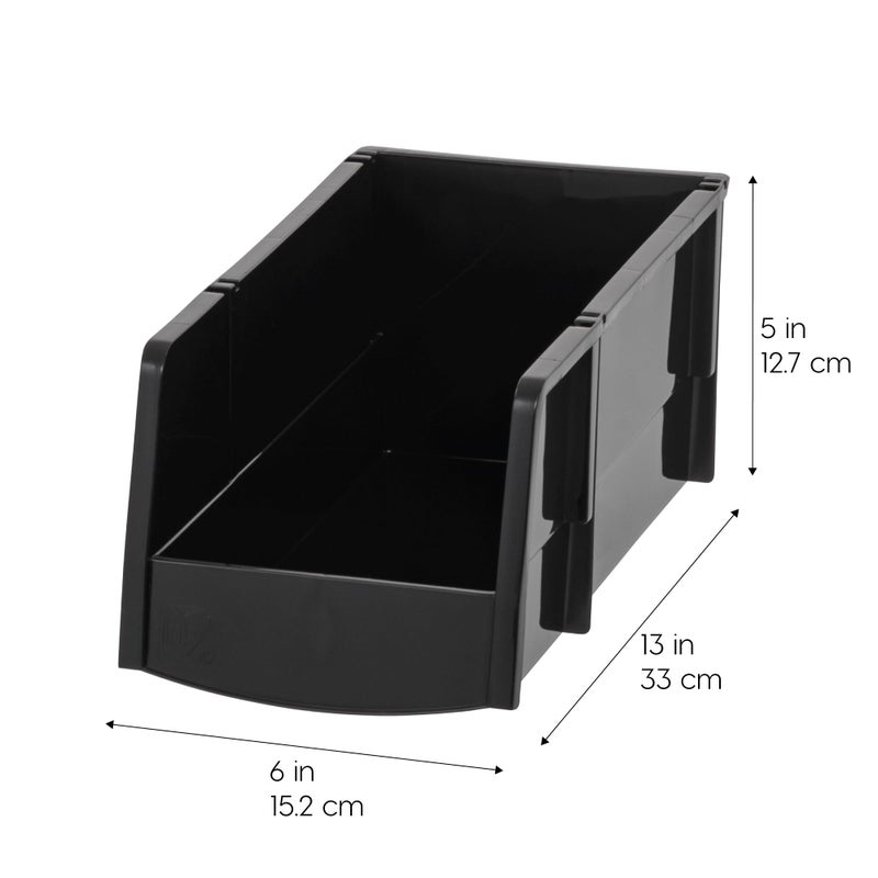 IRIS USA Plastic Shelf Bins Stackable Open Front Storage Bins Plastic Hanging Organizer Bin Caddy Basket for Hardware Crafts, Small Parts, Nuts and Bolts, Tool Storage - Large Black 8 Pack - Image 2