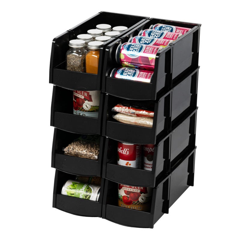 IRIS USA Plastic Shelf Bins Stackable Open Front Storage Bins Plastic Hanging Organizer Bin Caddy Basket for Hardware Crafts, Small Parts, Nuts and Bolts, Tool Storage - Large Black 8 Pack - Image 1