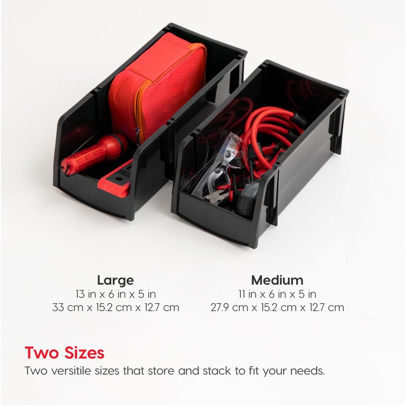 IRIS USA Plastic Shelf Bins Stackable Open Front Storage Bins Plastic Hanging Organizer Bin Caddy Basket for Hardware Crafts, Small Parts, Nuts and Bolts, Tool Storage - Large Black 8 Pack - Image 5