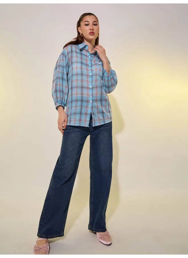 تايك تو Take Two Checked Spread Collar Regular Fit Shirt